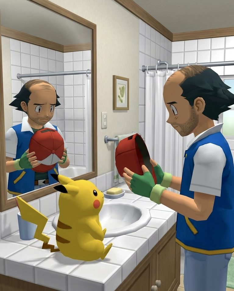 Unc Ash meets his own reflection